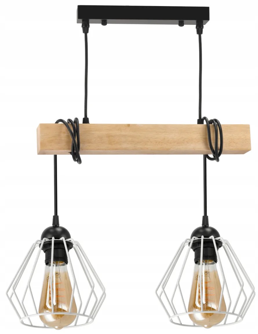 BERGE LED závesné stropné svietidlo, drevený trám, 2xE27, Diamond White Luster