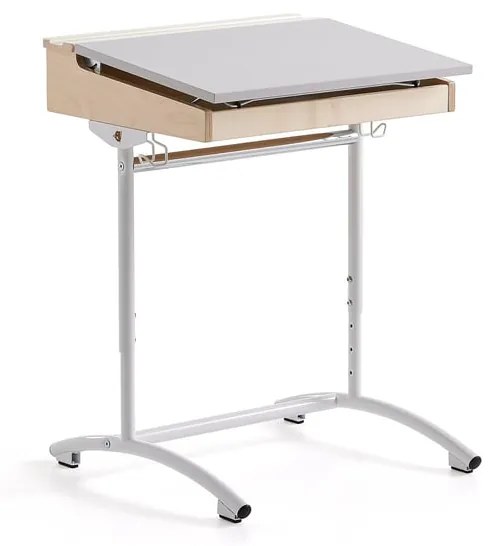Školská lavica ACCESS, 650x550 mm, výškovo nastaviteľná, HPL, biela/šedá