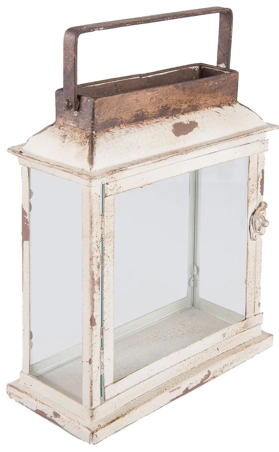 Krémová kovová lampáš Antik - 25*12*30 cm