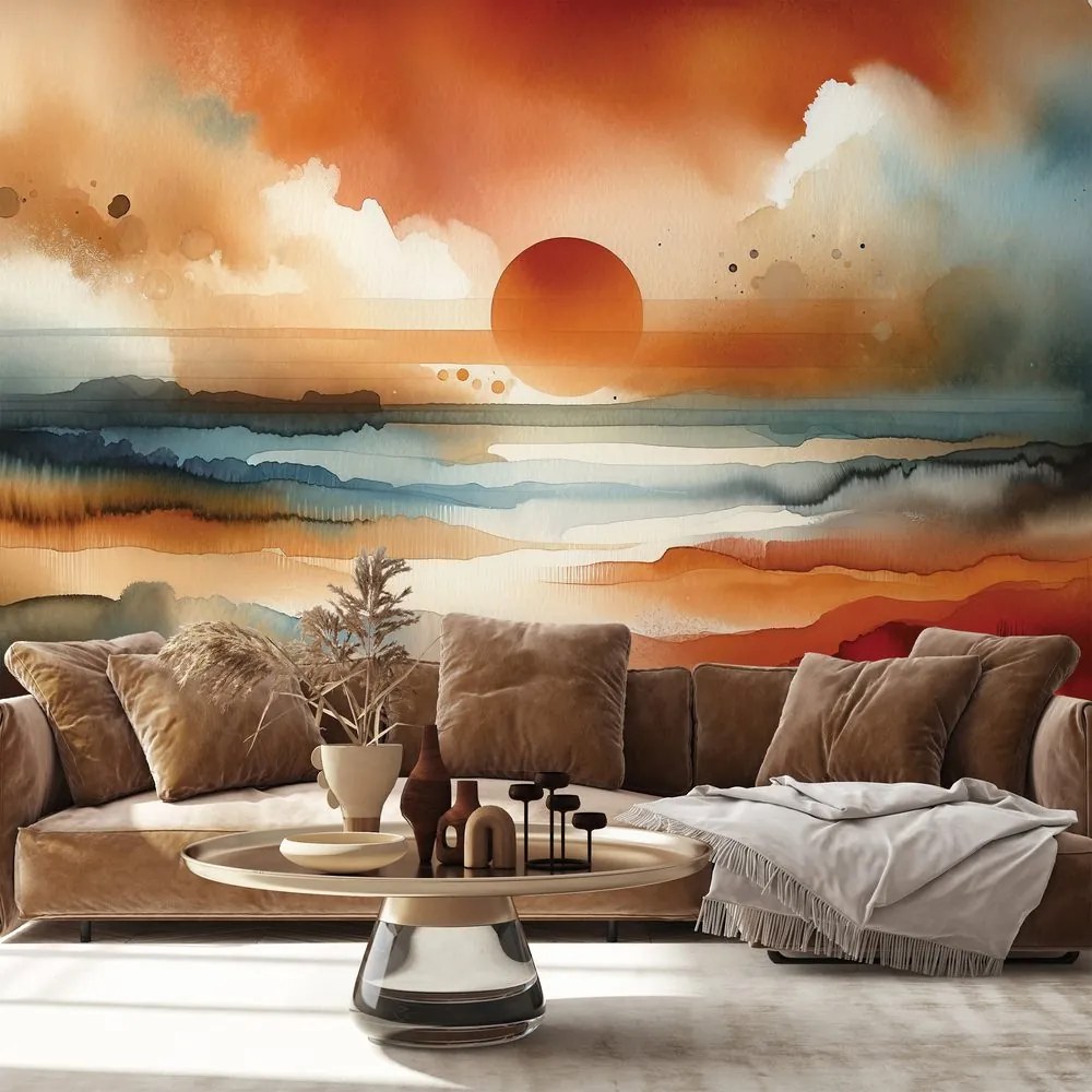 Tapeta abstraktný akvarelový západ slnka