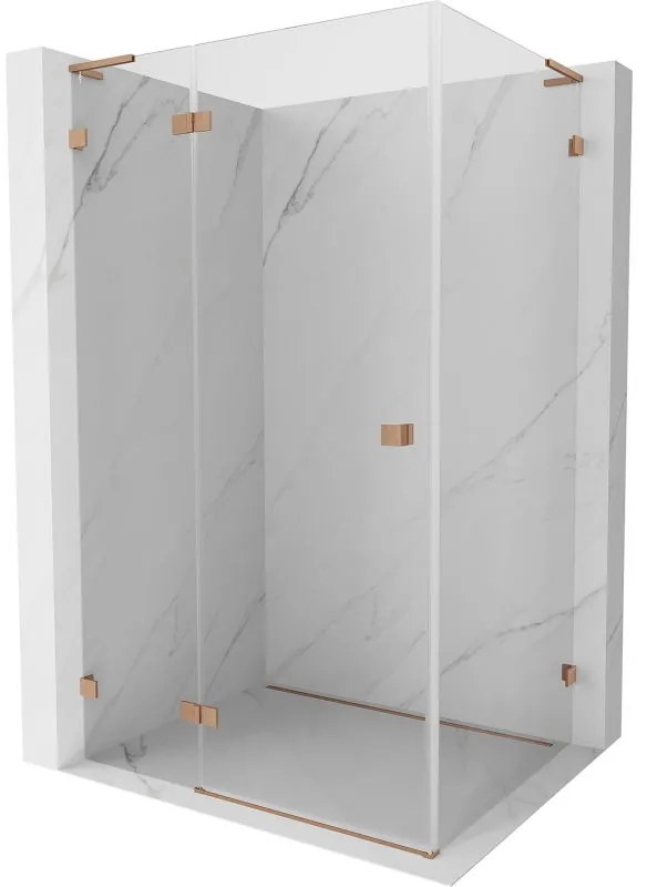 Mexen Lunar L, sklápací sprchový kút ľavý 70 x 80 cm, 8mm číre sklo, medený matný profil, 834L-070-080-65-00-L