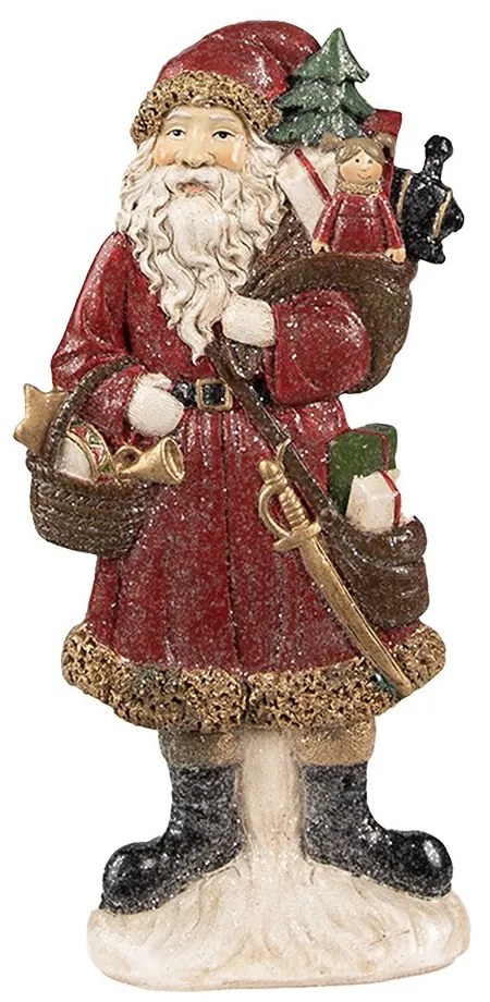 Červená vianočná dekorácia socha Santa s darčekmi - 12*4*24 cm