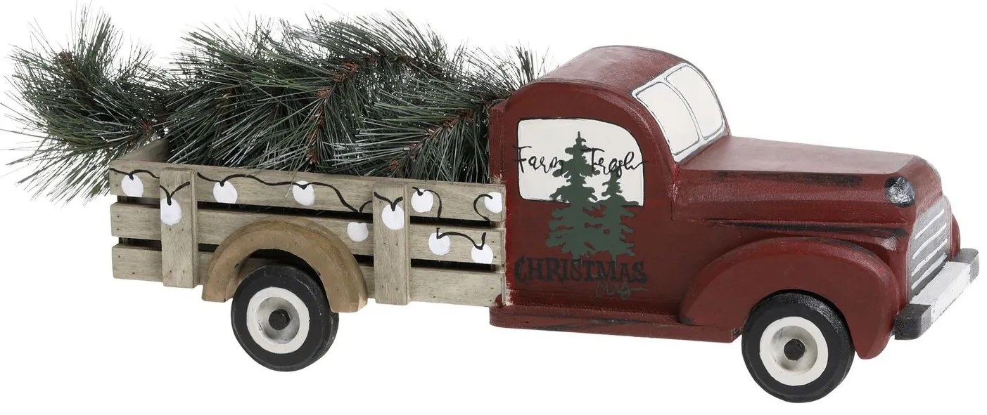 Drevená dekorácia staré auto s vianočným stromčekom - 45*15*16 cm