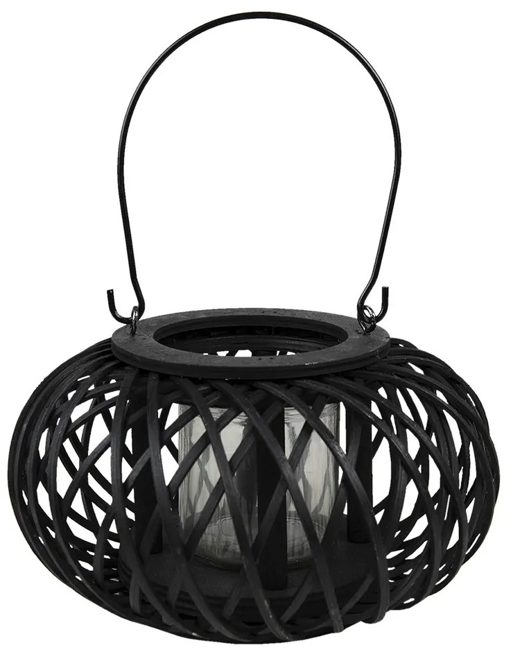 Čierny drevený závesný lampáš Bamboo - Ø 23*12 cm