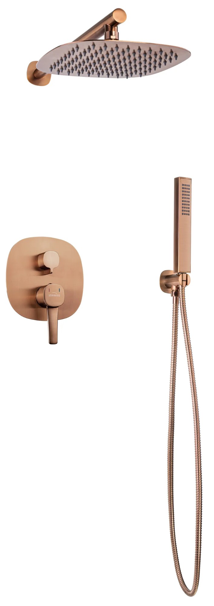 Invena Trend, podomietková sprchová súprava s dažďovou a ručnou hlavicou, medená matná, INV-BS-02-014-V