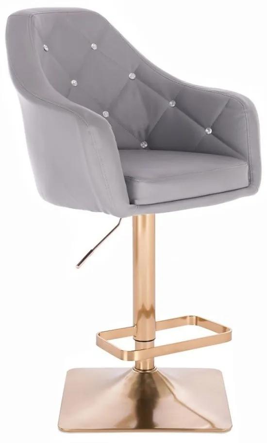 LuxuryForm DESIGN Barová stolička ROMA na zlatej hranatej podstave - šedá