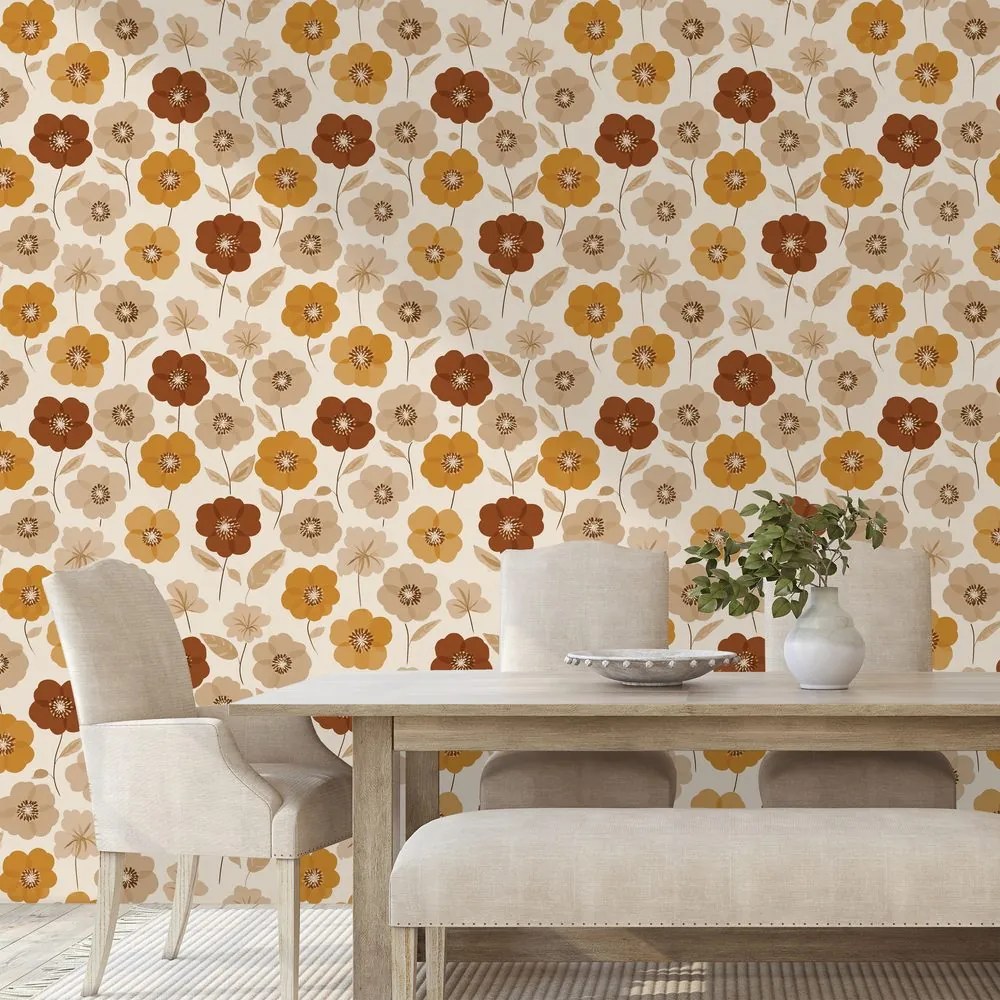 Tapeta retro kvety v jesenných tónoch