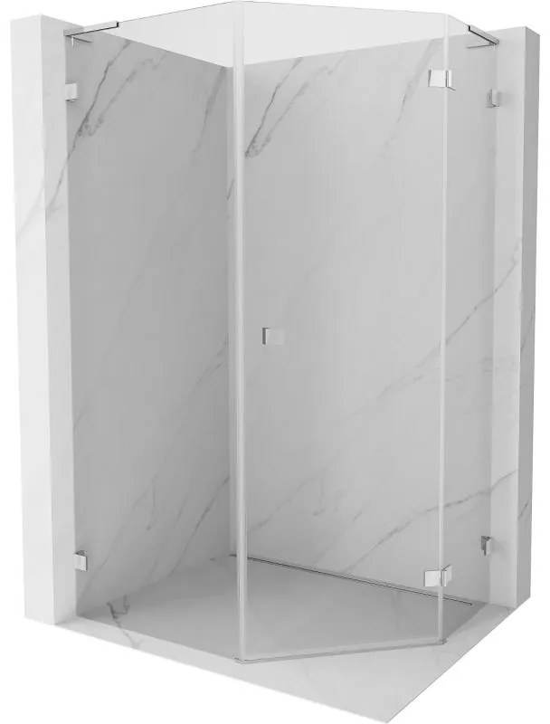 Mexen Lunar, L pravý výklopný päťuholníkový sprchový kút 80 x 90 cm, 8mm číre sklo, chrómový profil, 831L-080P-090L-01-00-P