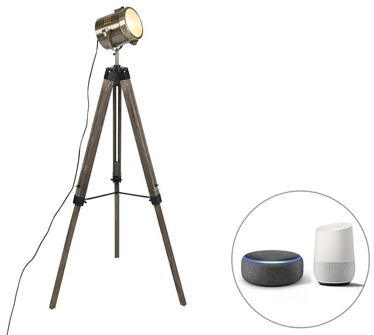 Inteligentná stojaca lampa trojnožka drevená so štúdiovým bodovým svetlom vrátane Wifi B35 - Braha