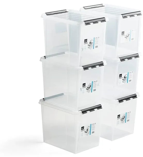 Plastový box s vekom LEE, 25 L, 6 ks, 400x300x320 mm, priehľadný