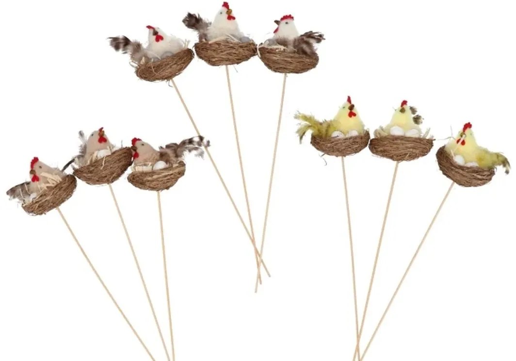 9ks dekorácia zápich sliepočka s vajíčkami v hniezde - 9*35 cm