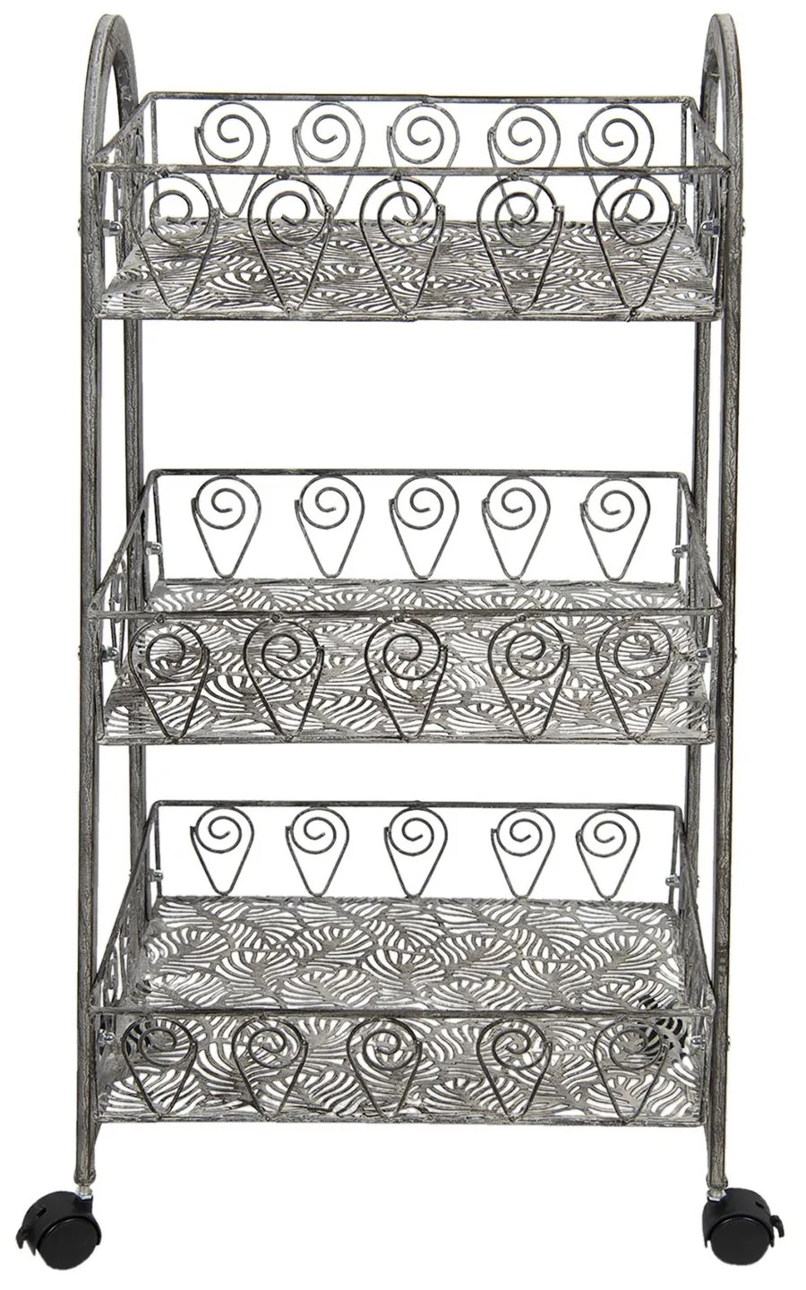 Šedý antik kovový vozík na kolieskach s košíkmi Violin - 37*26*80 cm