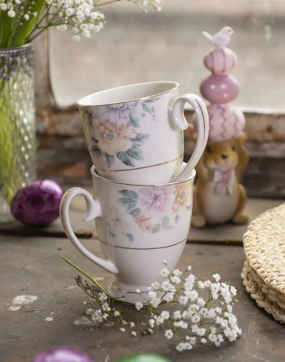 Porcelánový hrnček s kvetinami Flowers - 11*8*10 cm / 300 ml