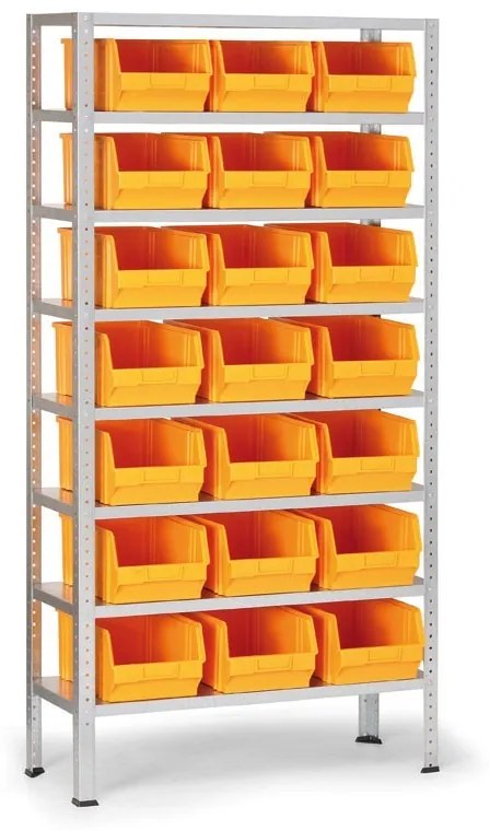 Regál s plastovými boxmi BASIC, 1730 x 850 x 300 mm, 21x box C