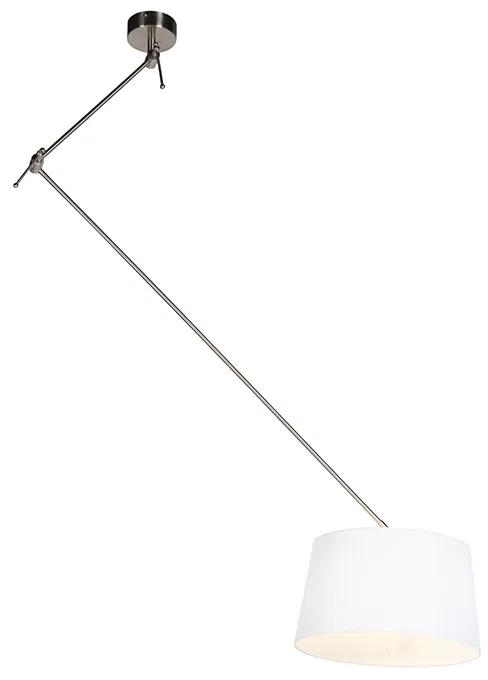 Odpadová lampa z ocele s bielym ľanovým tienidlom 35 cm - Blitz