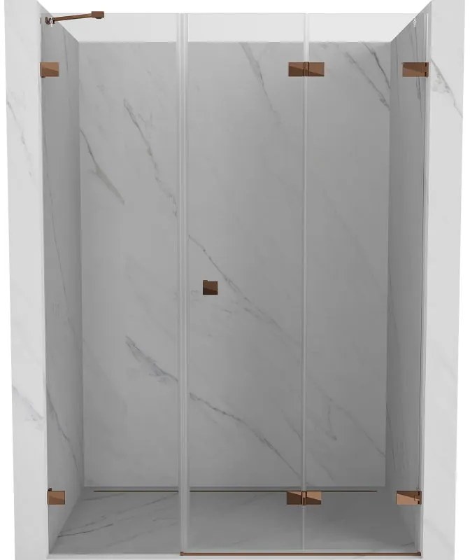 Mexen Lunar-F, pravé skladacie sprchové dvere 115 cm, 8mm číre sklo, ružové zlato profil, 836S-115-050-60-00-P