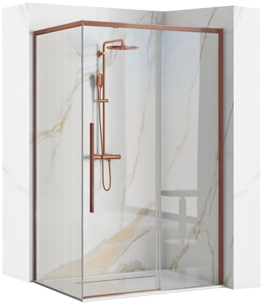 Rea Solar, sprchovací kút s posuvnými dverami 120(dvere) x 90(stena) x 195 cm, 6mm číre sklo, medený matný profil, REA-K9514