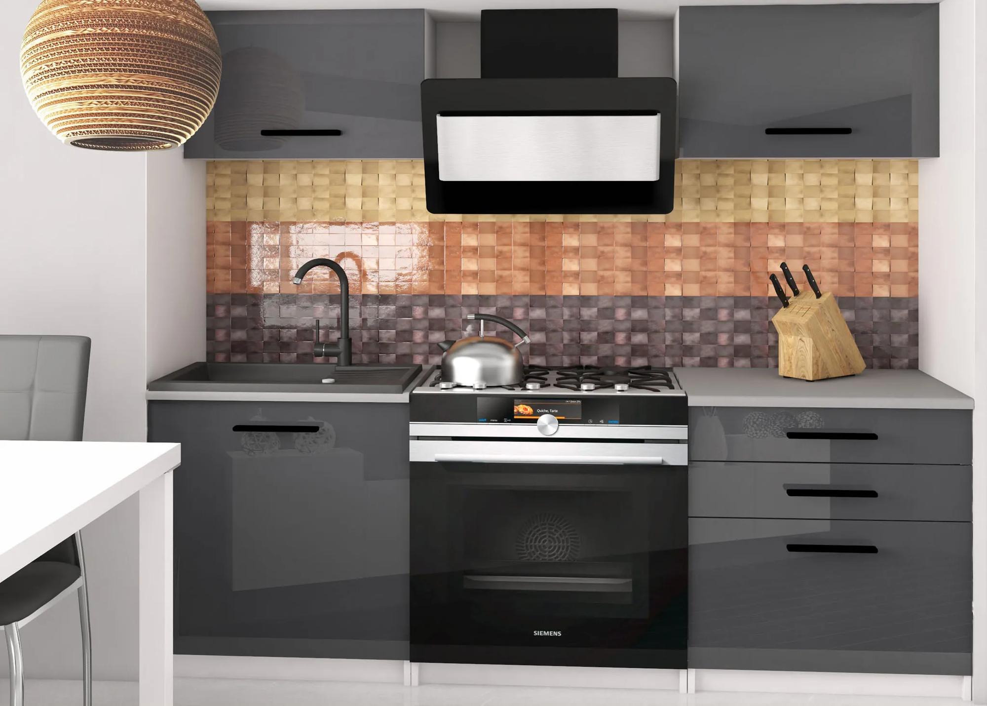 Kuchynská linka Belini 120 cm šedý lesk s pracovnou doskou Vulcano2 INF VULCANO2/4/WT/S/0/B1