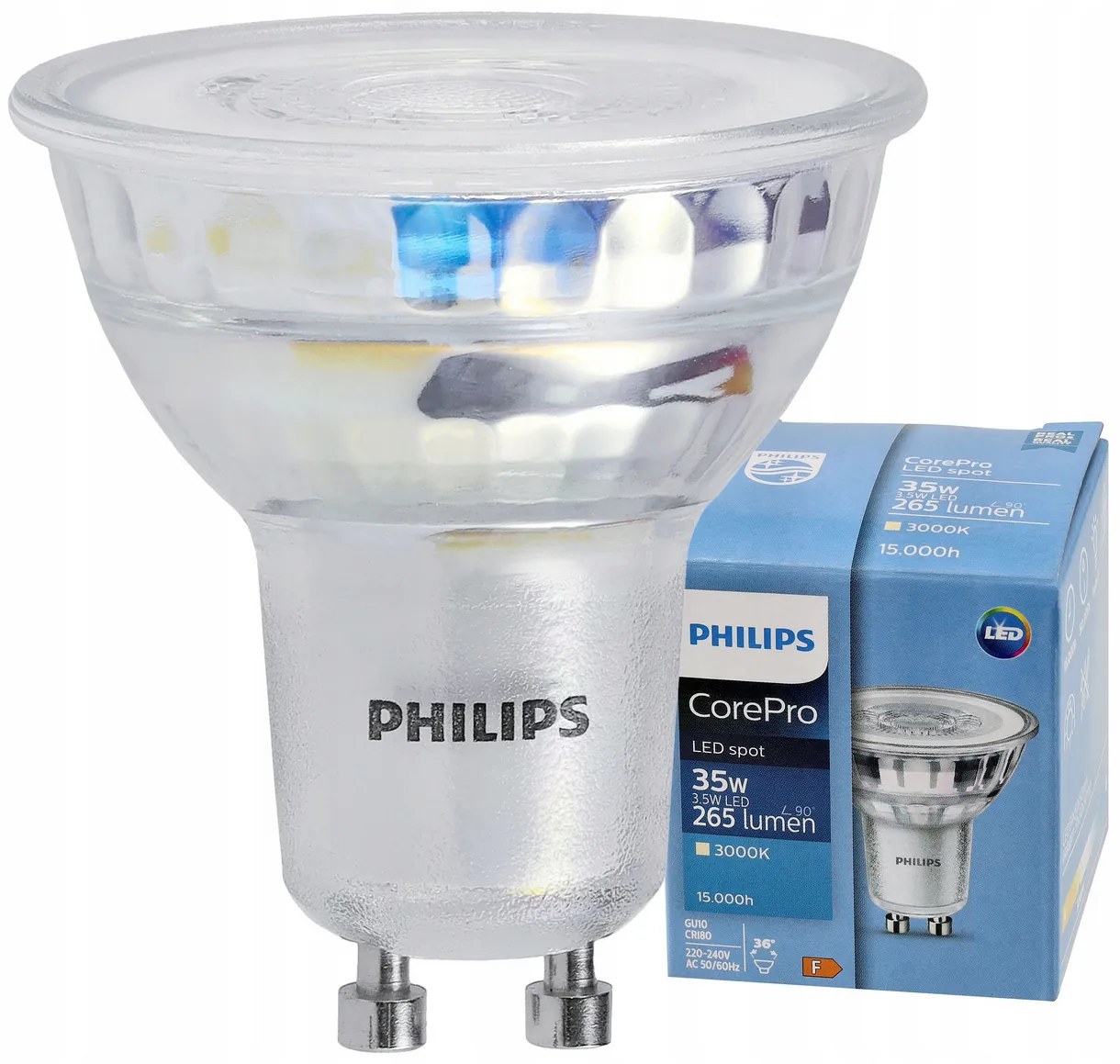 LED žiarovka Philips GU10 - 3,5 W - 255Lm 36 ° - teplá biela 3000K - CorePro Premium