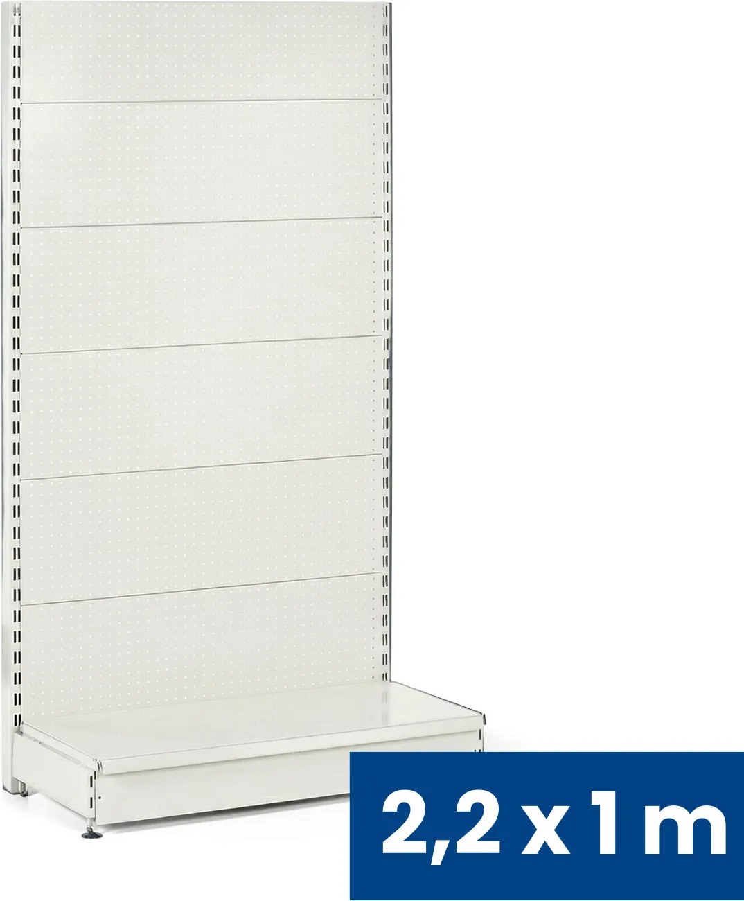 Predajný regál jednostranný, perfo steny, 2200 x 1000 x 450 mm, základná, biela