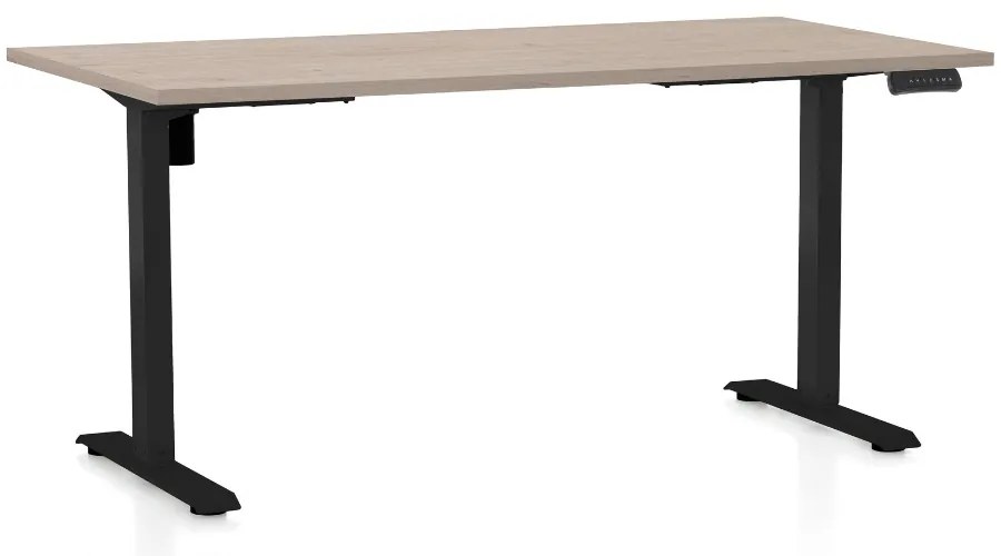Výškovo nastaviteľný stôl OfficeTech B, 160 x 80 cm, čierna podnož, dub