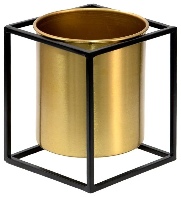 Zlatý dekoračný obal na kvetináš v kovovej konštrukcii Boten - 14*14*16 cm