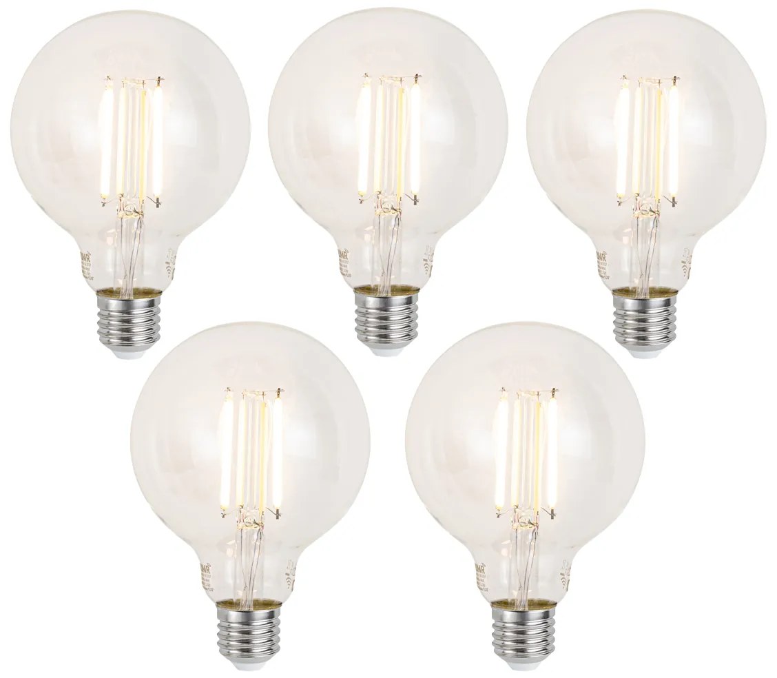 Sada 5 ks Inteligentné stmievateľné LED žiarovky E27 G95 číre 7W 806lm 2700-6500K