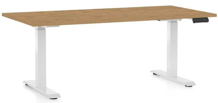 Výškovo nastaviteľný stôl OfficeTech D, 160 x 80 cm, biela podnož, dub kamenný
