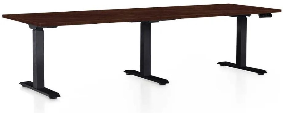 Výškovo nastaviteľný stôl OfficeTech Long, 240 x 80 cm, čierna podnož, wenge