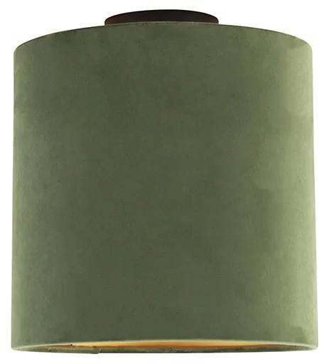 Stropné svietidlo s tienidlom z zamatu zelené so zlatom 25 cm - Combi Black
