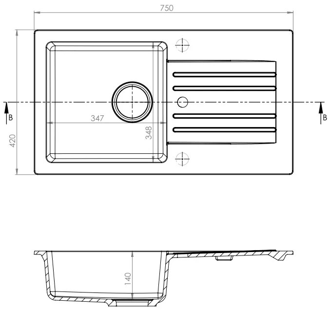 ALVEUS CZ CORTINA 140/91-černá (750x420mm) sifon jednoduchý + záslepka