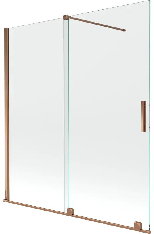 Mexen Velar, 2-krídlová posuvná vaňová zástena 150 x 150 cm, 8mm číre sklo, ružové zlato, 896-150-000-01-60