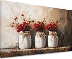 Rustikálny obraz | Divé kvety vo váze | 100% originál domaľovaný akrylom