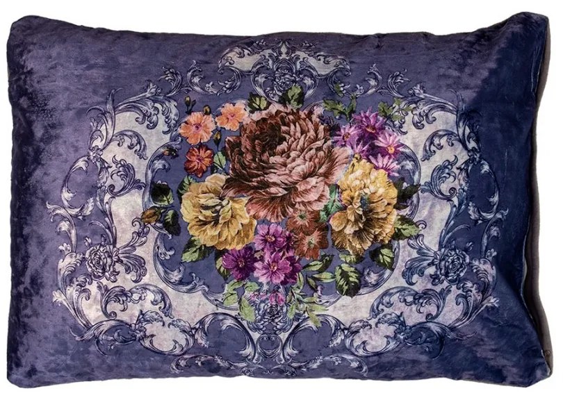 Fialový polštář s květy a výplní barokní - 70*50*6 cm