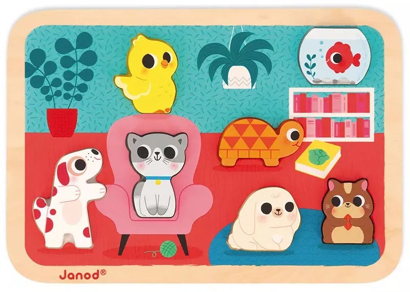 Drevené vkladacie puzzle 3D - Domáci maznáčikovia