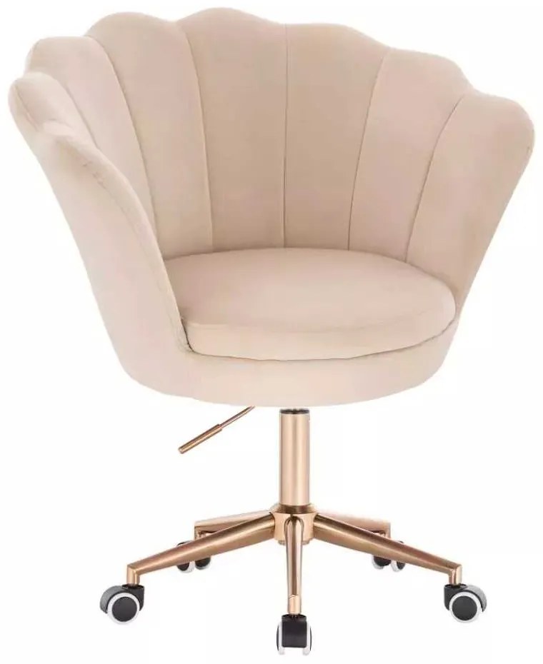 LuxuryForm DESIGN Kreslo FREY VELUR na zlatej podstave s kolieskami - krémové