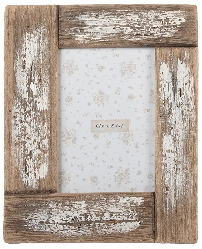 Bielo-hnedý antik drevený fotorámik - 21*2*26 cm / 13*18 cm
