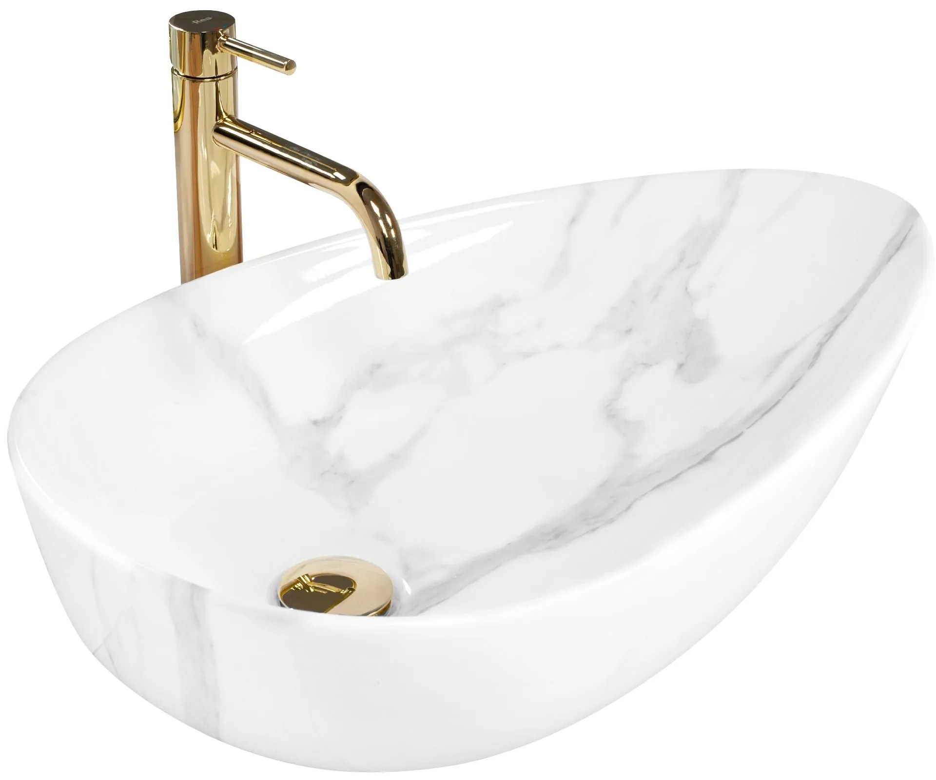 Rea Greta 65 Bianco Shiny, umývadlo na dosku 65x39x13,5 cm, imitácia kameňa, REA-U6501