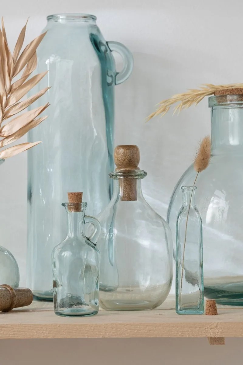 Malá sklenená karafa z recyklovaného skla so špuntom Weny - 7*7*17 cm/ 250ml