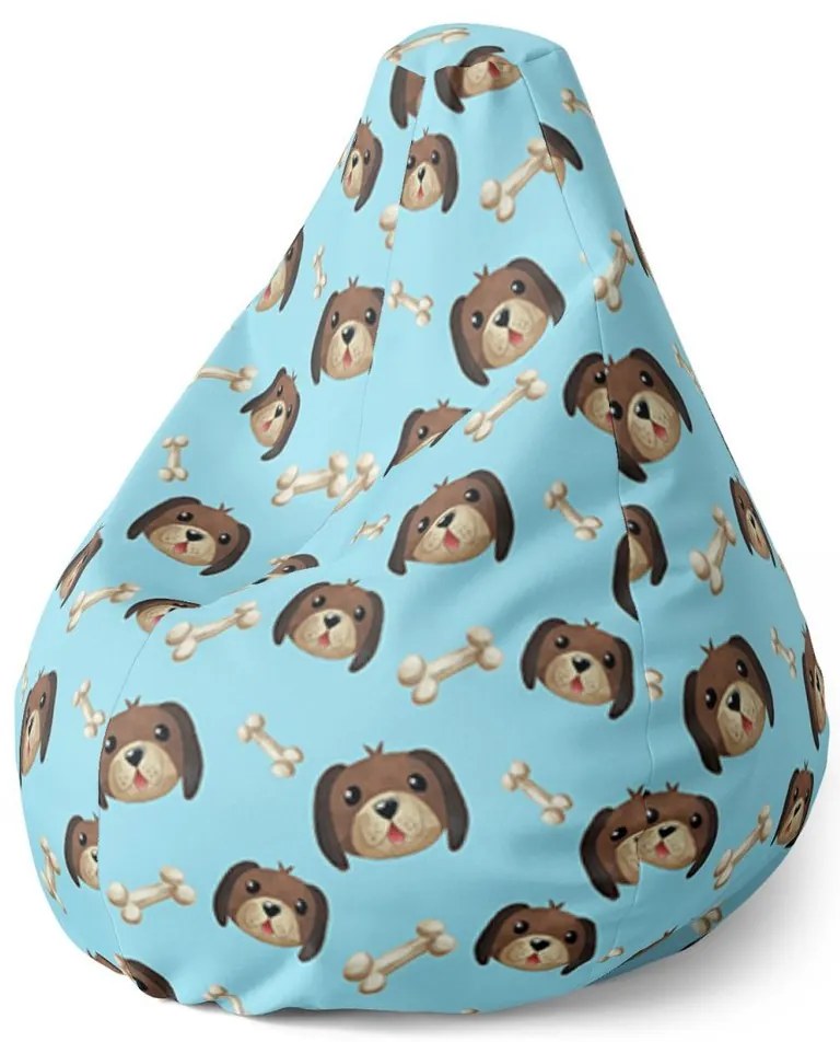 Sedací vak Pear psík s kosťou - detský, modrá / hnedá