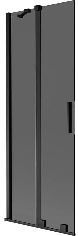 Mexen Velar, 2-krídlová posuvná vaňová zástena 75 x 150 cm, 8mm šedé sklo, čierna matná, 896-075-000-41-70