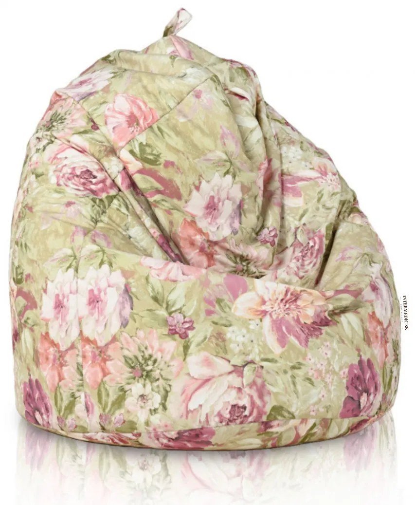 Sedací vak Pastelové kvety – ručne šitý vak v tvare hrušky s romantickým kvetinovým dizajnom Veľkosť: L