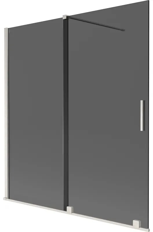 Mexen Velar, 2-krídlová posuvná vaňová zástena 150 x 150 cm, 8mm šedé sklo, brúsená oceľ, 896-150-000-41-97