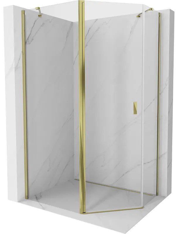 Mexen Mist, päťuholníkový sprchový kút výklopný 100 x 90 cm, číre sklo, zlatý lesklý profil, 8A8-100-090-50-00