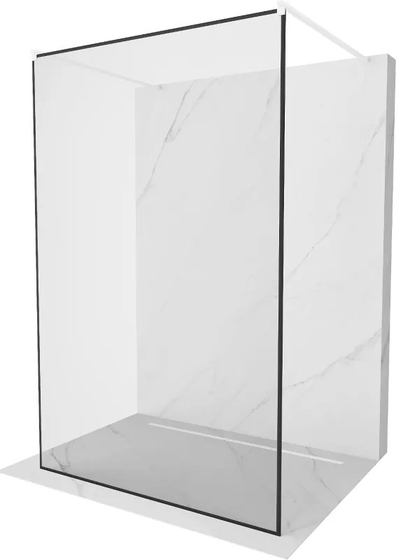 Mexen Kioto, priechodná sprchová zástena 110 x 200 cm, 8mm sklo číre/čierny vzor, 2x biela stabilizačná rozpera, 800-110-002-20-70