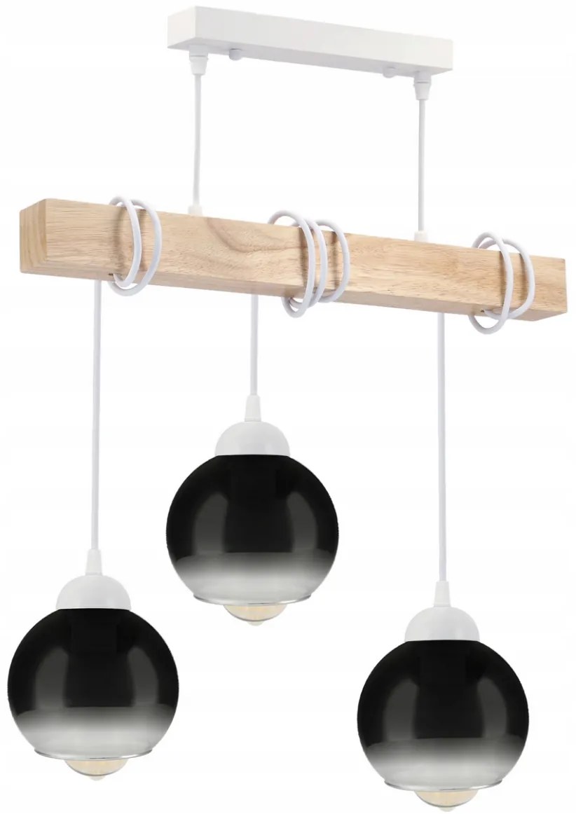 BERGE LED závesné stropné svietidlo, drevené, biele, 3xE27, dymovo šedé