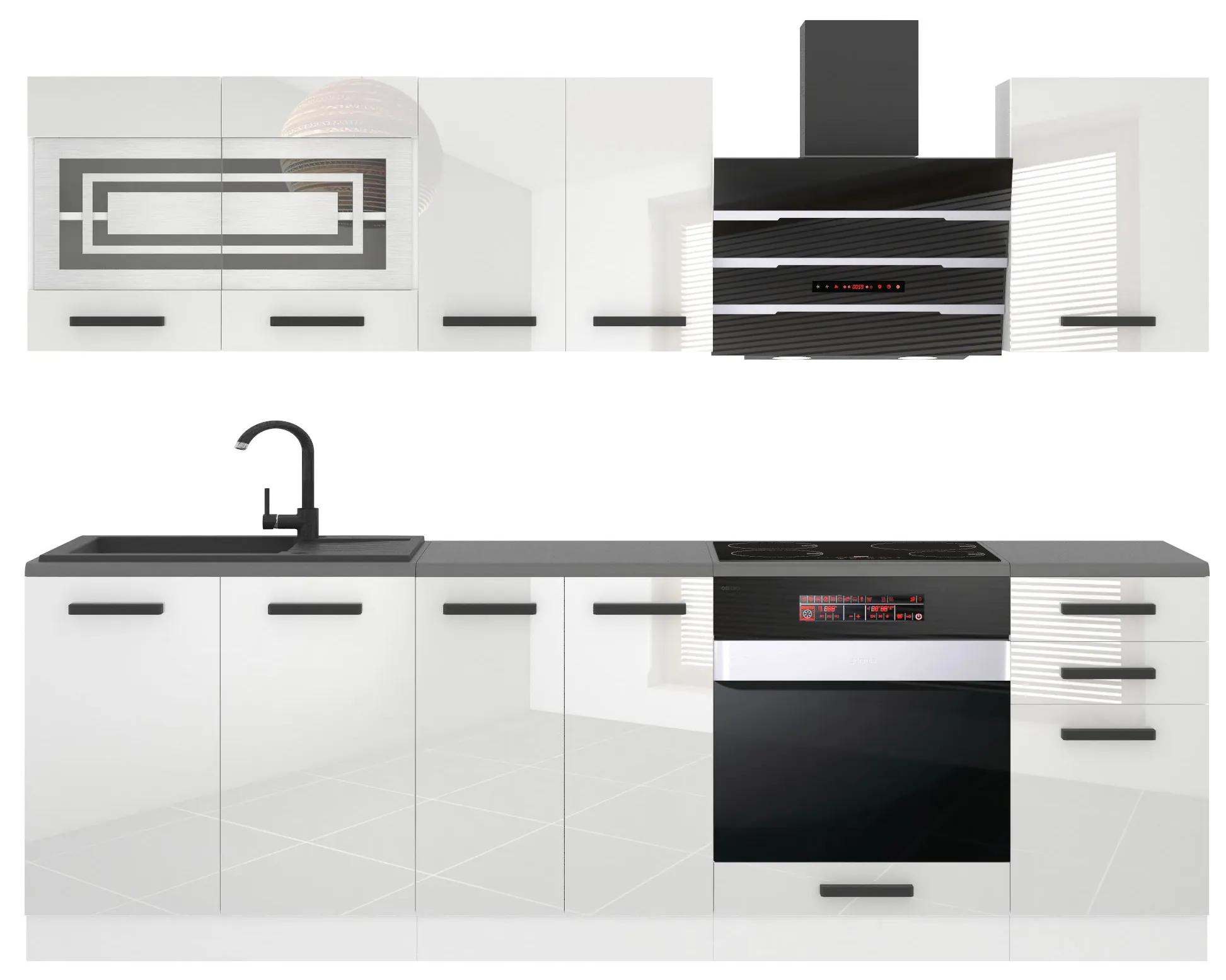 Kuchynská linka Belini Premium Full Version 240 cm biely lesk s pracovnou doskou MARGARET