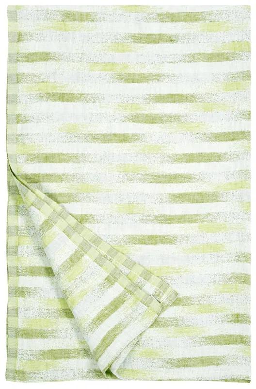 Ľanový uterák Hohto, bielo-zelený, Rozmery 95x150 cm