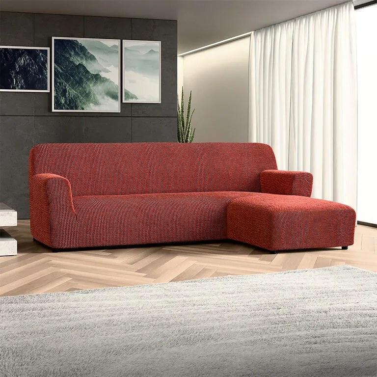 Bielastické poťahy COSTINA medená sedačka s otomanom vpravo (š. 170 - 300 cm)