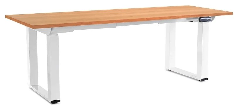 Výškovo nastaviteľný stôl OfficeTech Strong 200 x 80 cm, biela podnož, buk